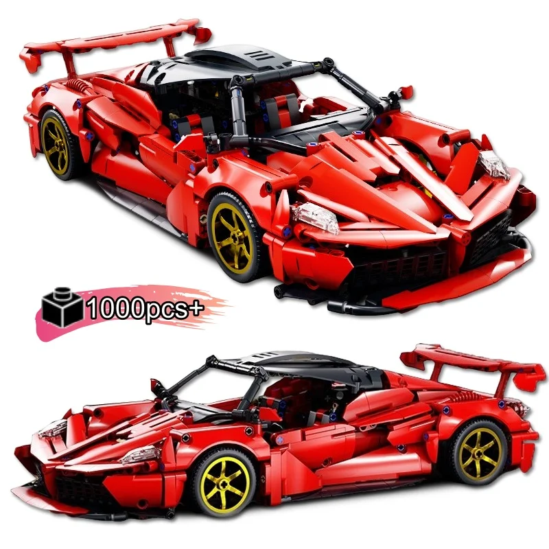 

DIY Technical Red Racing Car Building Blocks Model Creative MOC Assembly Desktop Collectible Birthday Halloween Christmas gifts