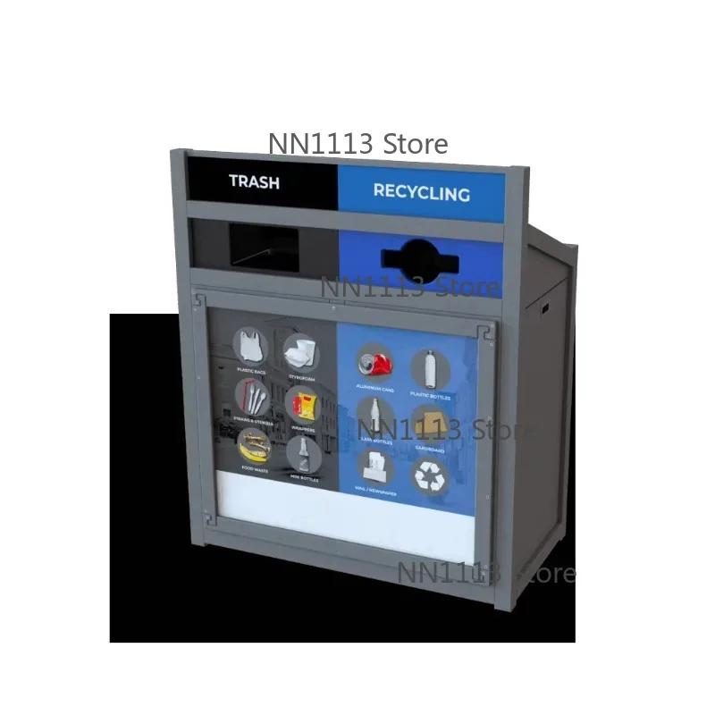 

Large Outdoor Commercial Stainless Steel Trash Can with 2 Compartments Metal Sorting Waste Bin for Recycling