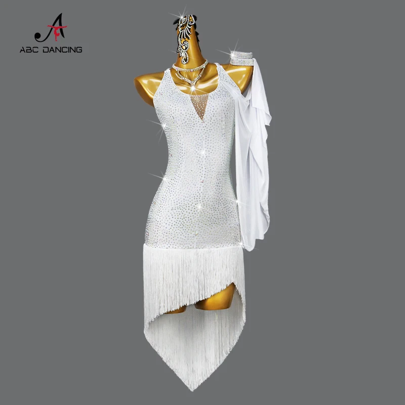 Professional White Latin Dance Competition Costume Sexy Sports Skirt Practice Wear Ballroom Dresses For Women Cabaret Customize