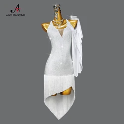 Professional White Latin Dance Competition Costume Sexy Sports Skirt Practice Wear Ballroom Dresses For Women Cabaret Customize