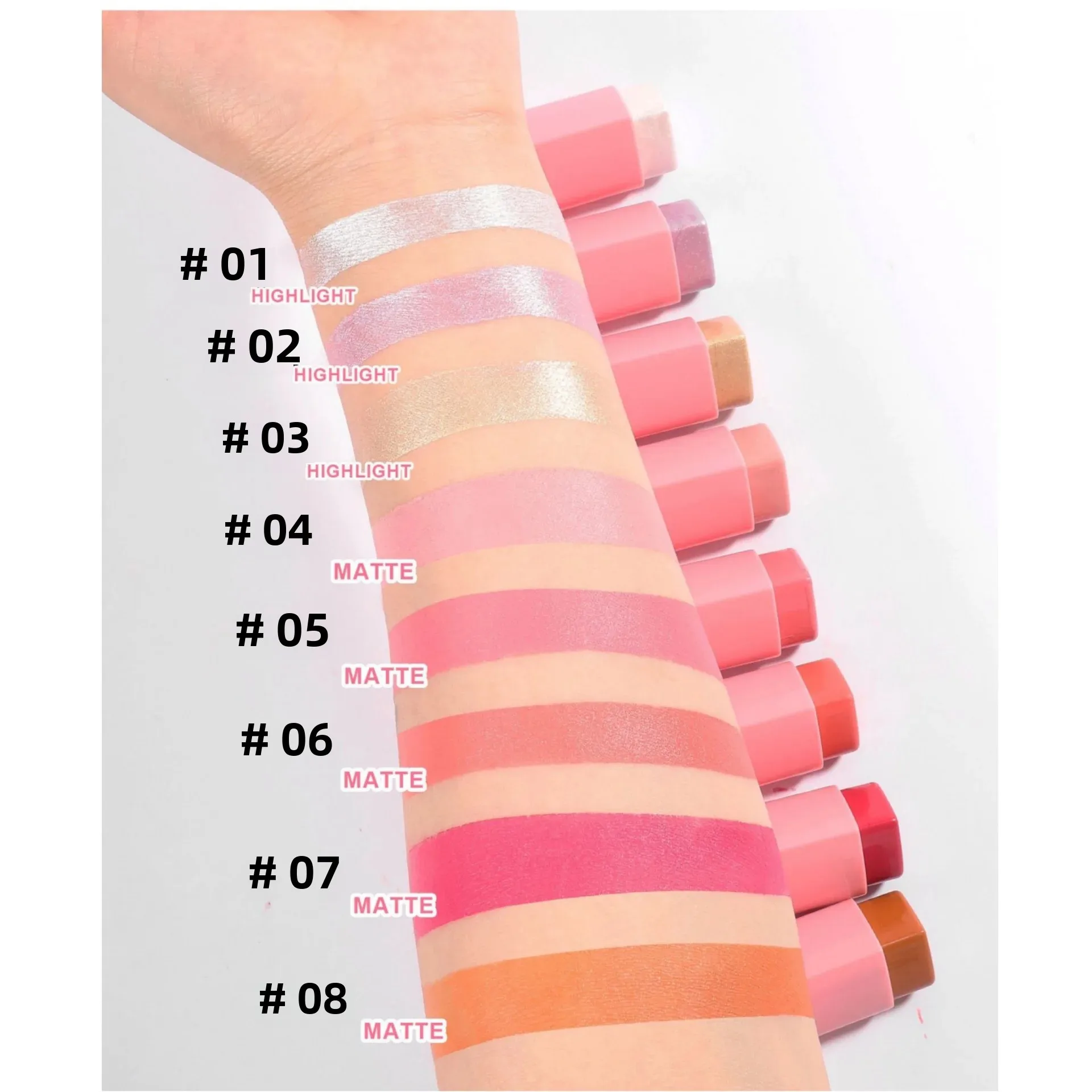8 Colors Love Shape Blush Highlight Stick Face Contouring Stick Waterproof Long Lasting Blusher Creamy Cheek Tint Makeup