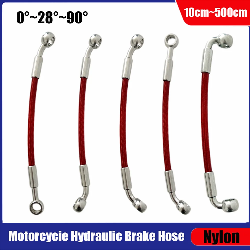 

Red 0°-28°-90°AN3 M10x10mm Banjo Motorcycle High-Pressure Steel Throat Brake oil Pipe Stainless Steel Braided Pipe line 10~500cm