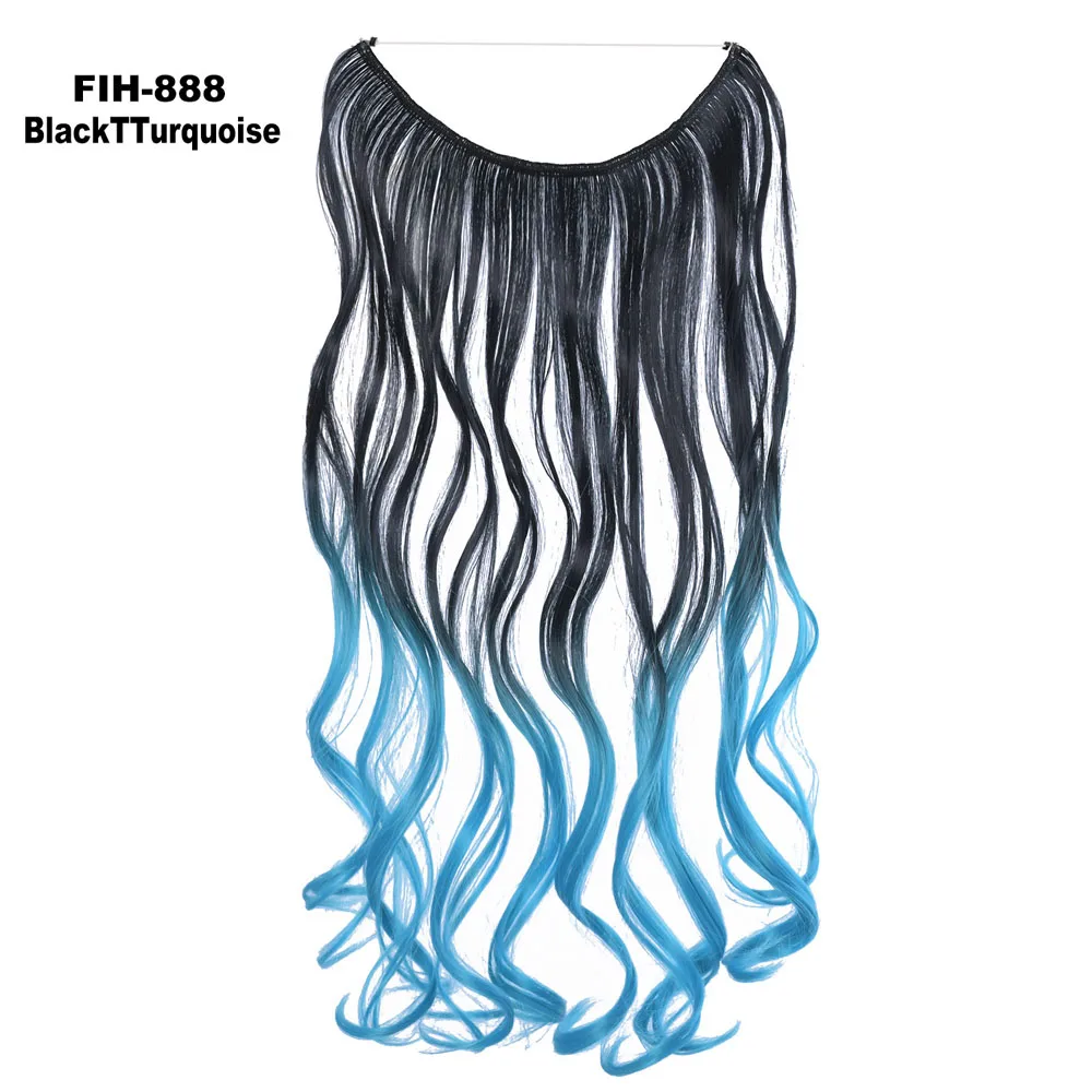 Jeedou Synthetic 50g One Piece Hair Extension No Clips Whit Invisible Wire Secret Fish Line Wavy&Straight Hairpieces Ombre Color