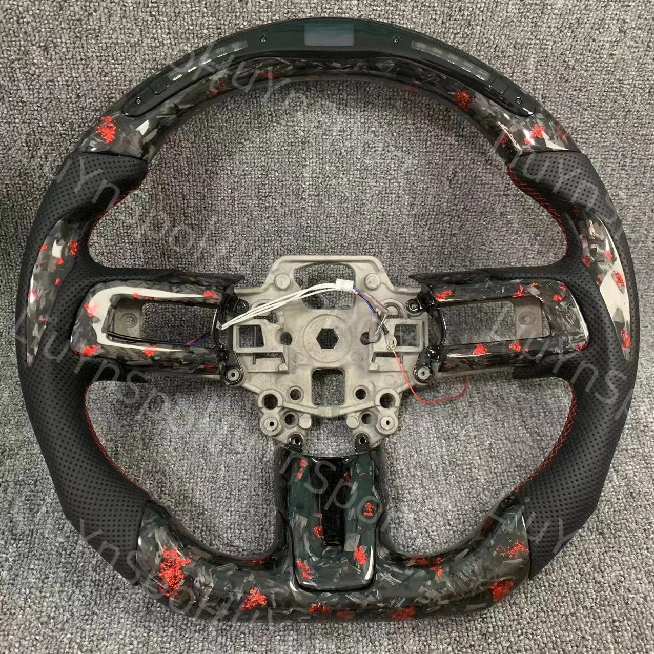 

LED Red Flake Forged Carbon Fiber Leather Steering Wheel for Ford Mustang GT GT500 GT350R S550 2015-2023