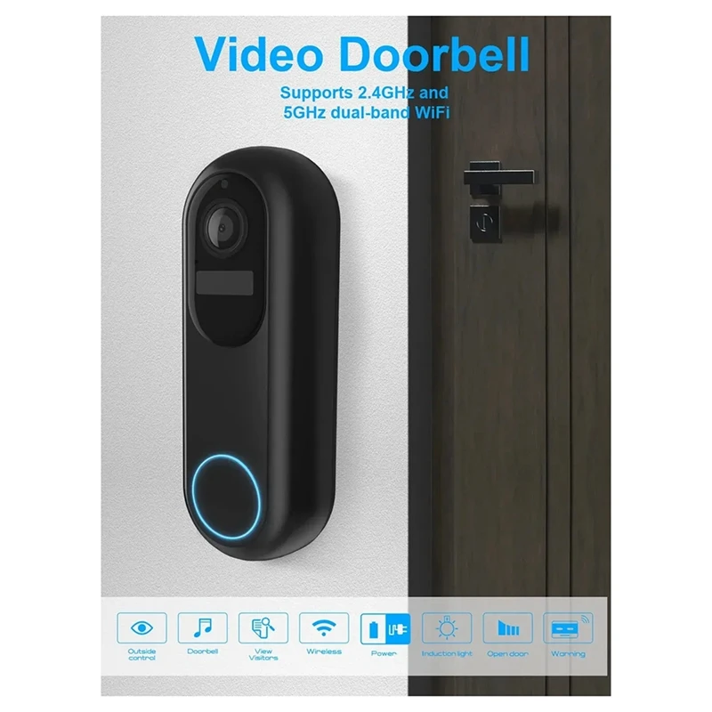 Wi fi sem fio campainha da porta visão noturna vídeo campainha à prova dwaterproof água visão noturna casa inteligente câmera de vídeo porteiro plugue da ue