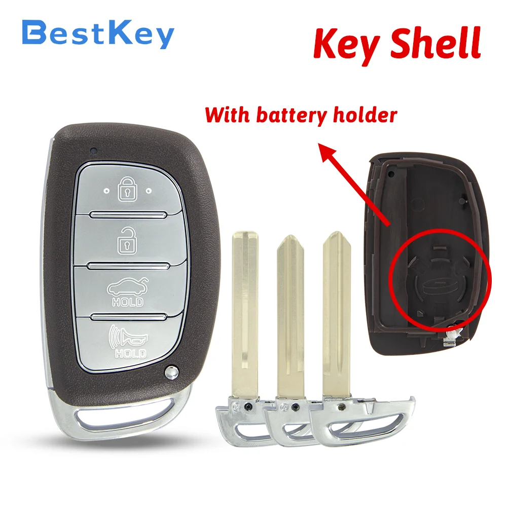 Best Key 4 Button Trunk Empty Smart Key Shell With Battery Holder Replacement Fob Case for Hyundai Elantra 2016 2017 2018