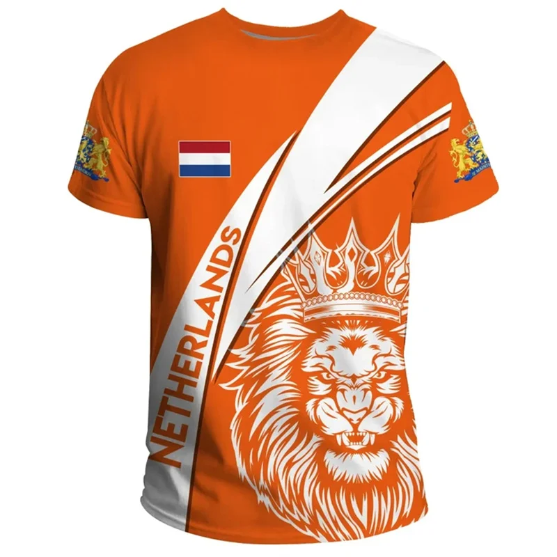 Summer New Dutch Flag 3D Printed T-shirt Suitable for Outdoor Training Football Jersey Breathable Short-sleeved Shirt