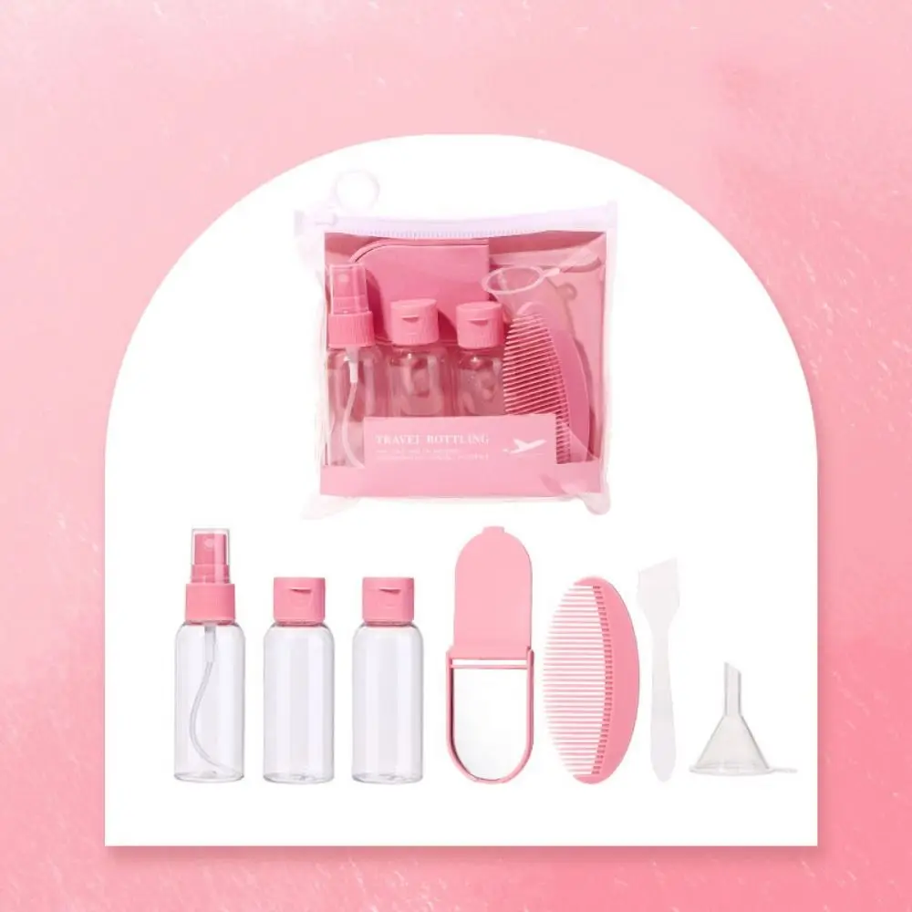 Empty Container Travel Split Bottle Set Lotion Toner Container Makeup Mirror Comb Set Empty Spray Bottle 7pcs/set Plastic