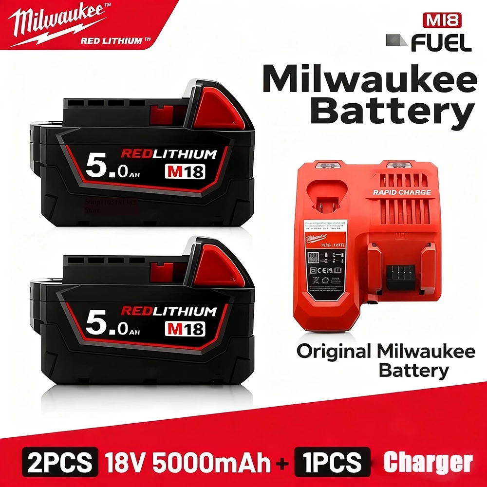 

Original Milwaukee Battery, For Milwaukee M18 18V Replacement M18B5 Battery 48-11-1815 2604-20 48-11-1850 2604-22 Charger