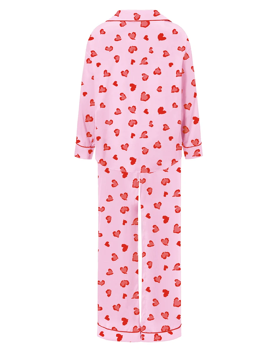 

Women’s Two Piece Pajama Set Cute Long Sleeve Heart Print Shirt and Pants Set Loungewear