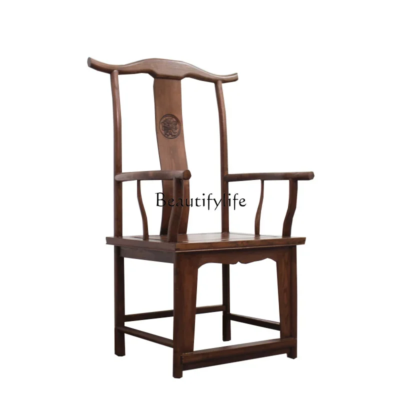 

*Modern New Chinese Old Elm Master Chair Zen Furniture Solid Wood Antique Armchair Palace Chair