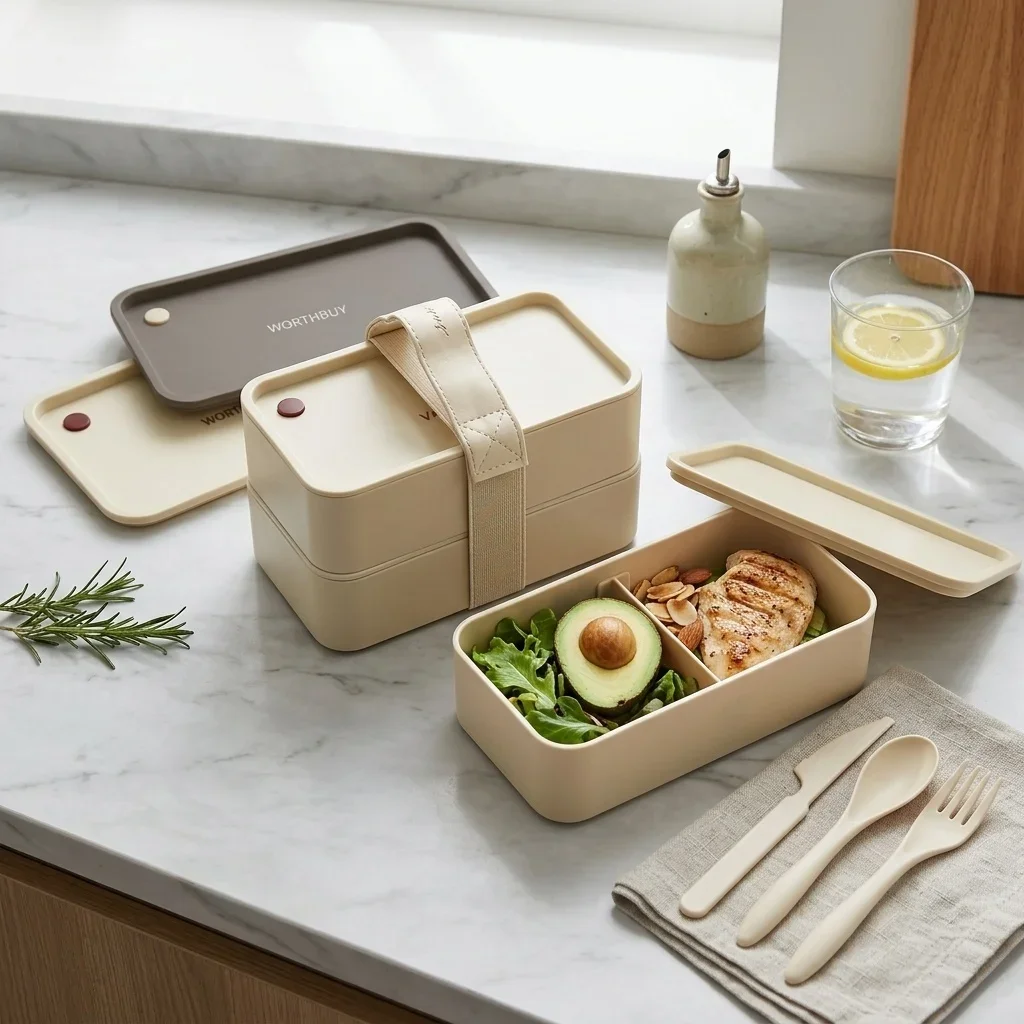 Plastic Lunch Box Portable Sealed Bento Boxes With Straps For Kids Students Microwave Safe Reusable Fruit Salad Food Container