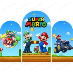 Super Mario Brothers Arch Backdrop Kids Birthday Party Decoration Boys Doublesides Photography Background Polyester Studio Props