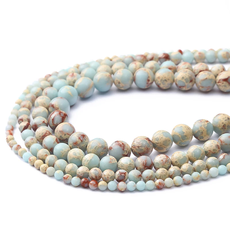 Runde blaue ShouShan-Jaspisperlen aus Naturstein, lose Abstandsperlen für die Schmuckherstellung, Strang, DIY-Halskette, Armband, Zubehör – Detail 2