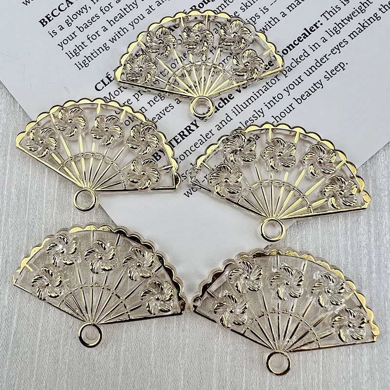 10pcs Gold Plated Vintage Hollow Fan Charms DIY Acrylic Hairpin Tassel Earring Pendant Jewelry Make