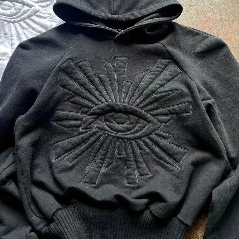 2024 Devil's Eye Embroidered Hoodie Couple American Streetu Hip Hop Hoodie Cross borderGothic punk
