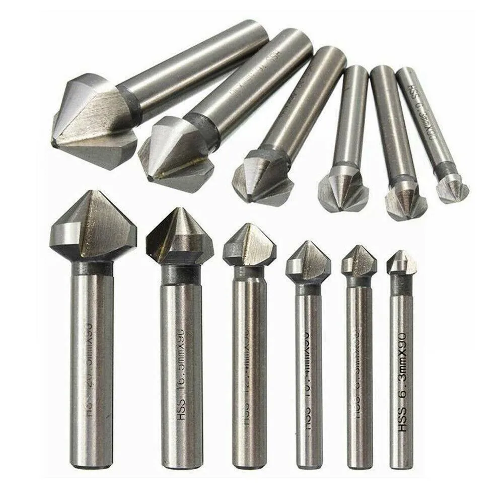 6Pcs 90 Degree 3 Flutes HSS Countersink Drill Bit Set 6.3-20.5mm Chamfering Cutter Deburring Tool For Metal Wood PVC Board