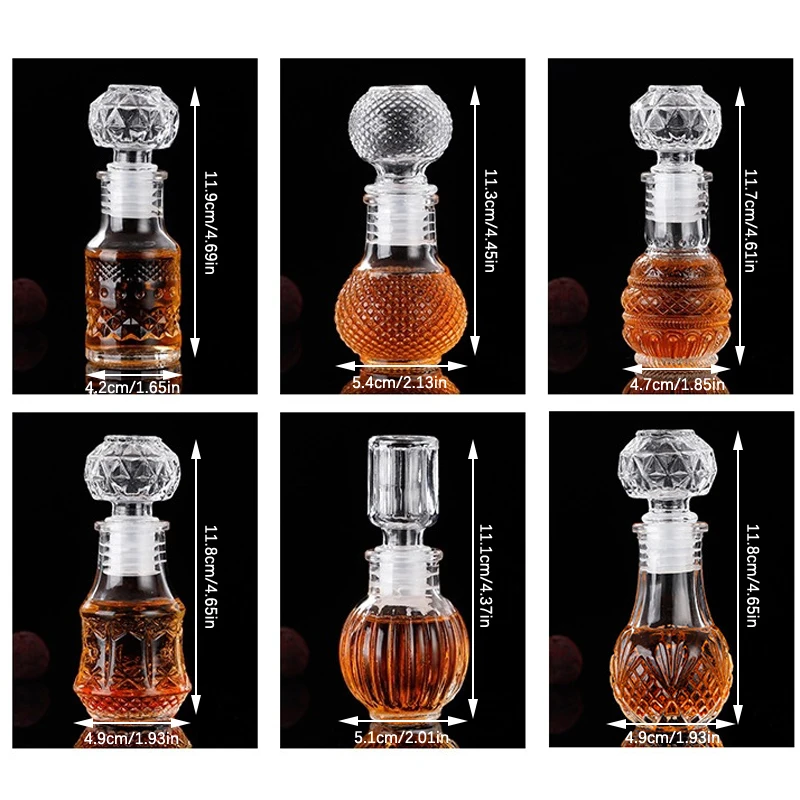 1Pc 50ml Whisky Glass Liquor Bottles With Screw Cap For Alcohol Carved Perfume Honey Jar Mini Container Wedding Handmade Gift