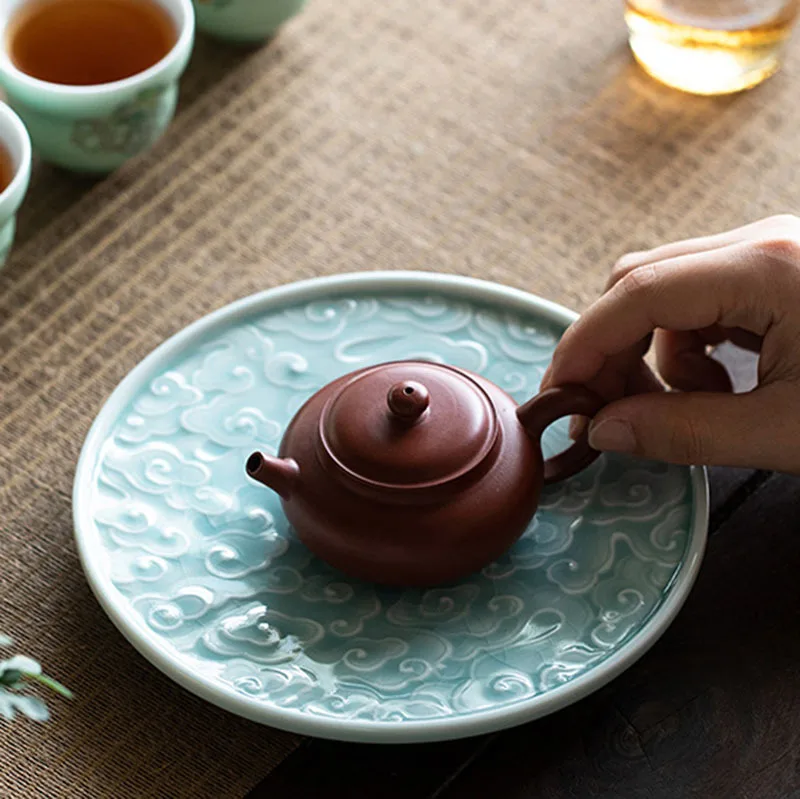 Hutian Kiln Ceramic Pot Bearing Plate Embossed Dragon Art Dry Brewing Table Imitation Song Tea Tray Kung Fu Tea Set Accessories