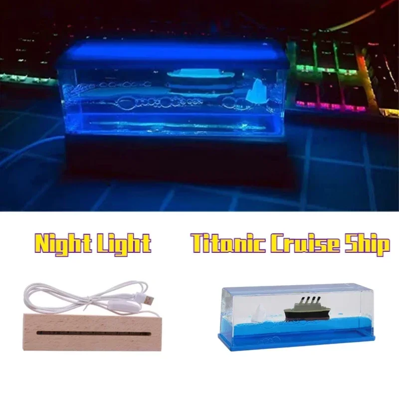 Titanic Cruise Ship Body Sea Ship Drift Bottle Liquid Hourglass Desktop Decoration Creative Cruise Ship Stress Relief Toys