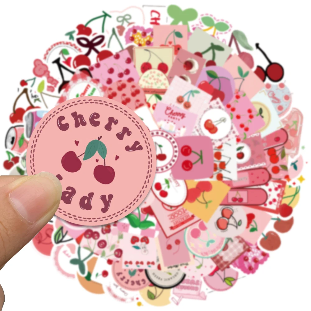 90PCS Cartoon Kawaii Pink Sweet Fruit Liqueur Cherry Jam Juice Stickers Laptop Guitar Phone Stationery Graffiti Kids Sticker