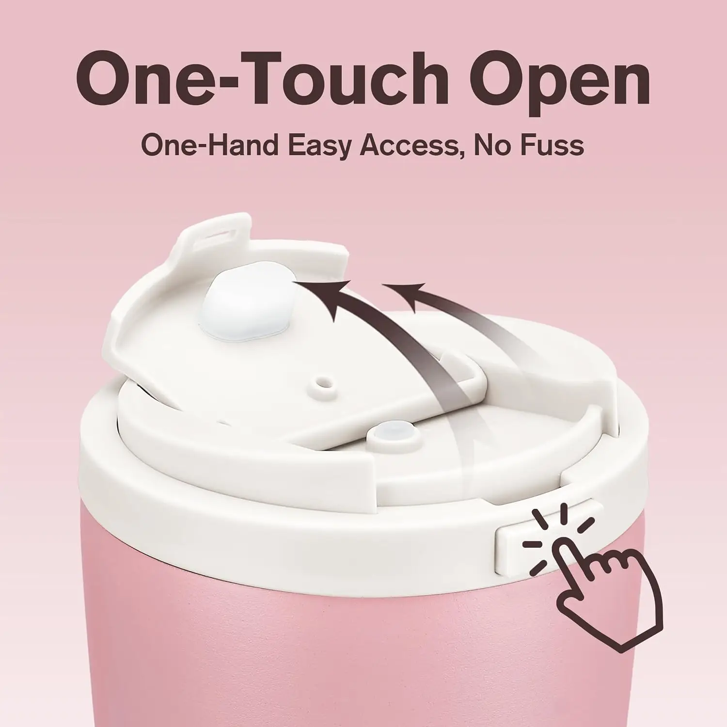 Insulated Coffee Mug for Travel with One-Tap Open Lid Spill Proof Stainless Steel Coffee Tumbler Car Mug Pink White 12OZ