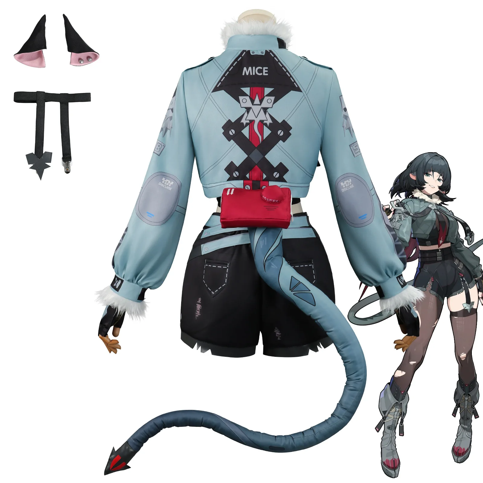 ZZZ Jane Doe Cosplay Full Set Blue Coat Shorts Tail Wig Gloves Headwear Anime Game Costume For Halloween Comic Con Party - view 4