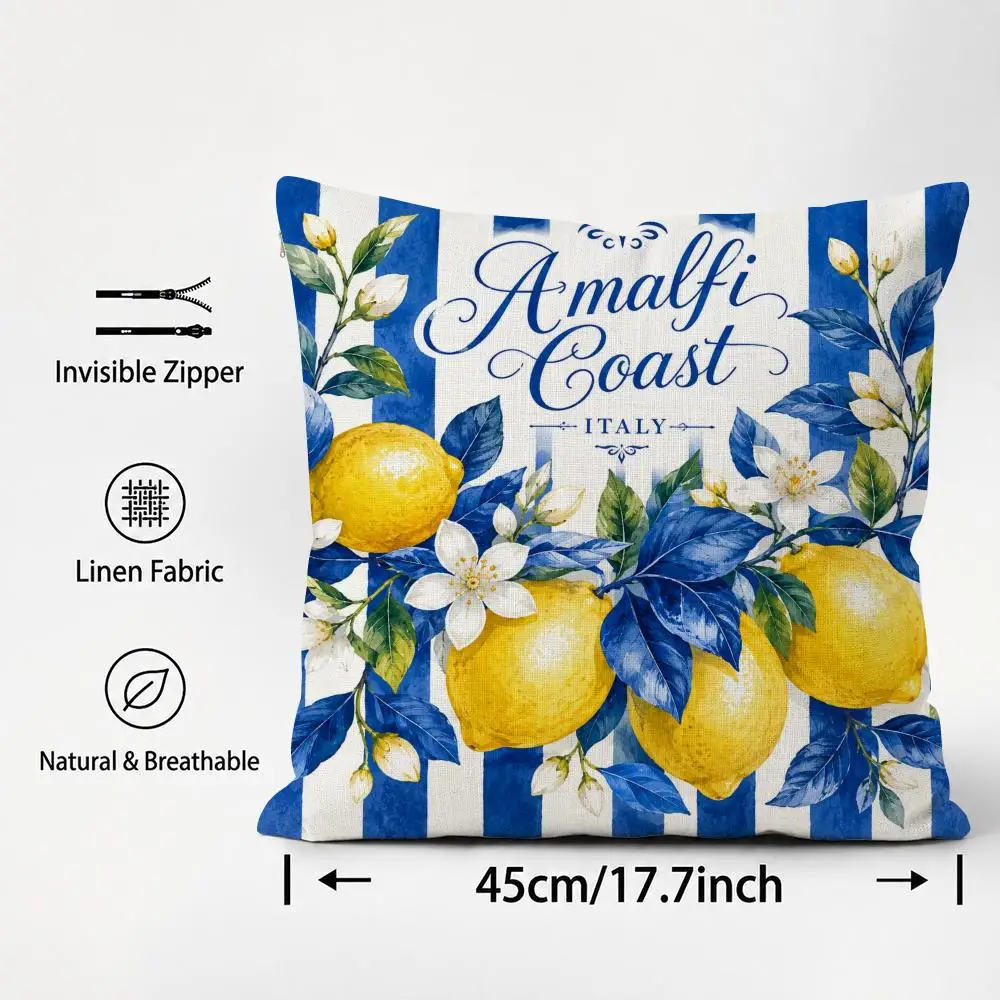 Pattern Italian Amalfi Coast Lemon Cushion Cover Cushion Covers Natural Linen Breathable Sofa Bedroom Decor Pillowcase