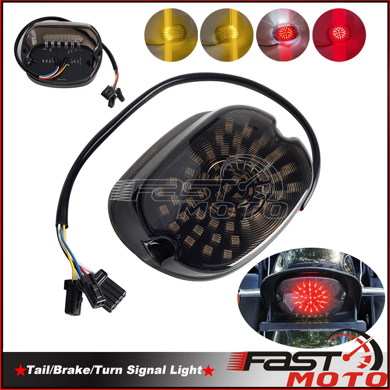 Luce di stop posteriore a LED per moto indicatori di direzione lente fumogena per Harley Road King Electra Street Glide Dyna Fat Boy Sportster