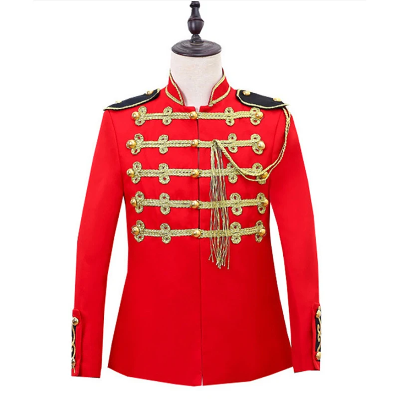 

In Stock Renaissance Palace Prince Cosplay Costume Mens Military Officer Commander Red Jacket Adult Romantic Top Costume