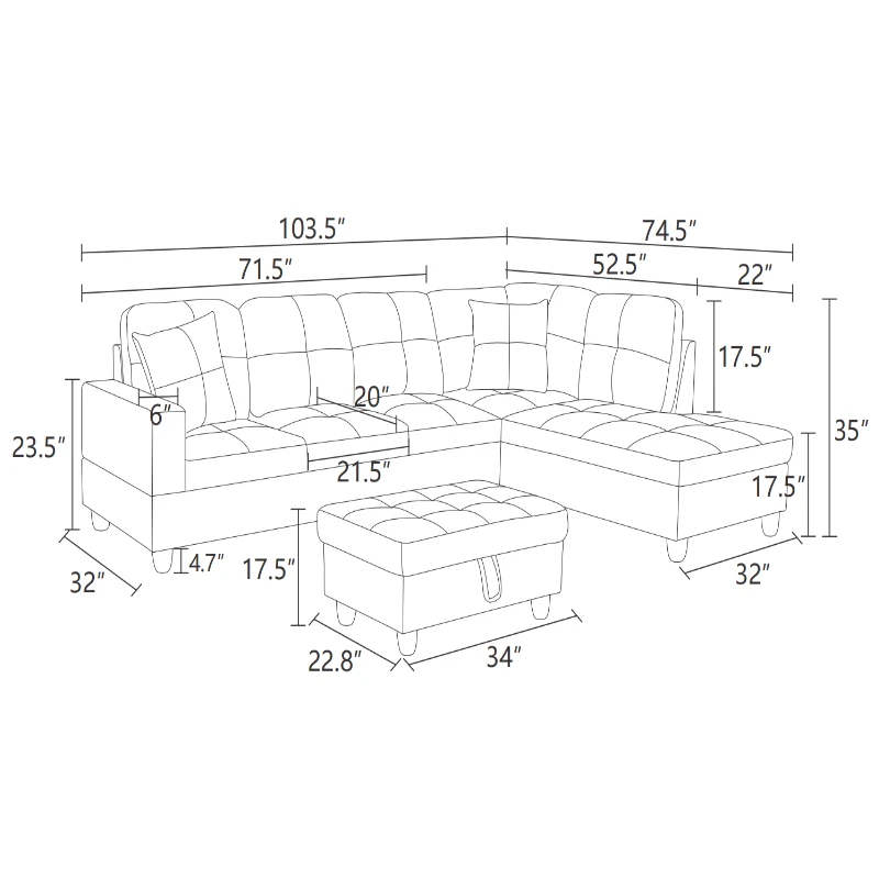 Nordic Dark Blue and Brown Color Lint and PVC 3-Pcs Couch Living Room Sofa Set Luxurious and Comfortable simple Couch Furniture