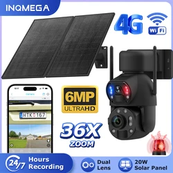 Inqmega 4G Solar Security Camera 36x Zoom 6MP 20W WiFi PIR Motion Detection Night Vision Camera Battery Powered Outdoor Camera