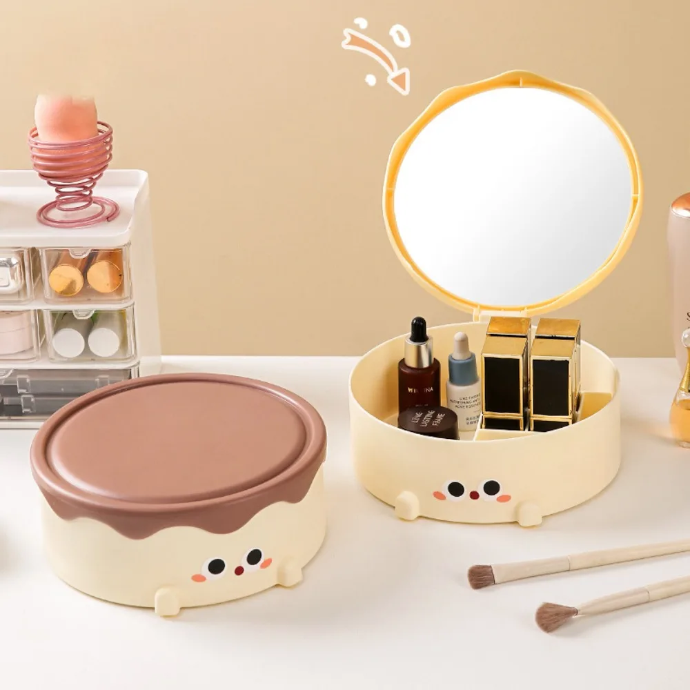 Portable Plastic Makeup Mirror High-definition Round Cake Mirror Large Folding Jewelry Storage Box Home