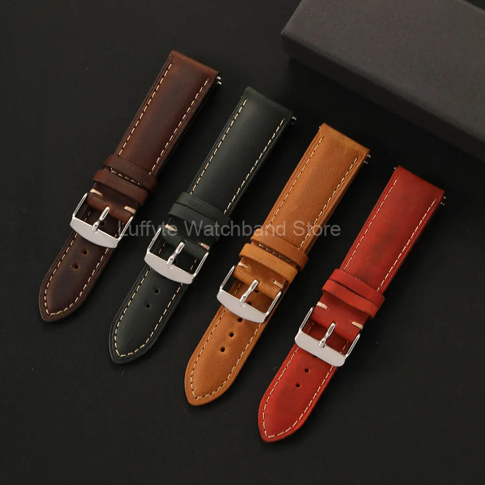 Premium Crazy Horse Leather Watch Strap for Men Quick Release Design 18/20/22mm Durable Watchband Watch Accessories
