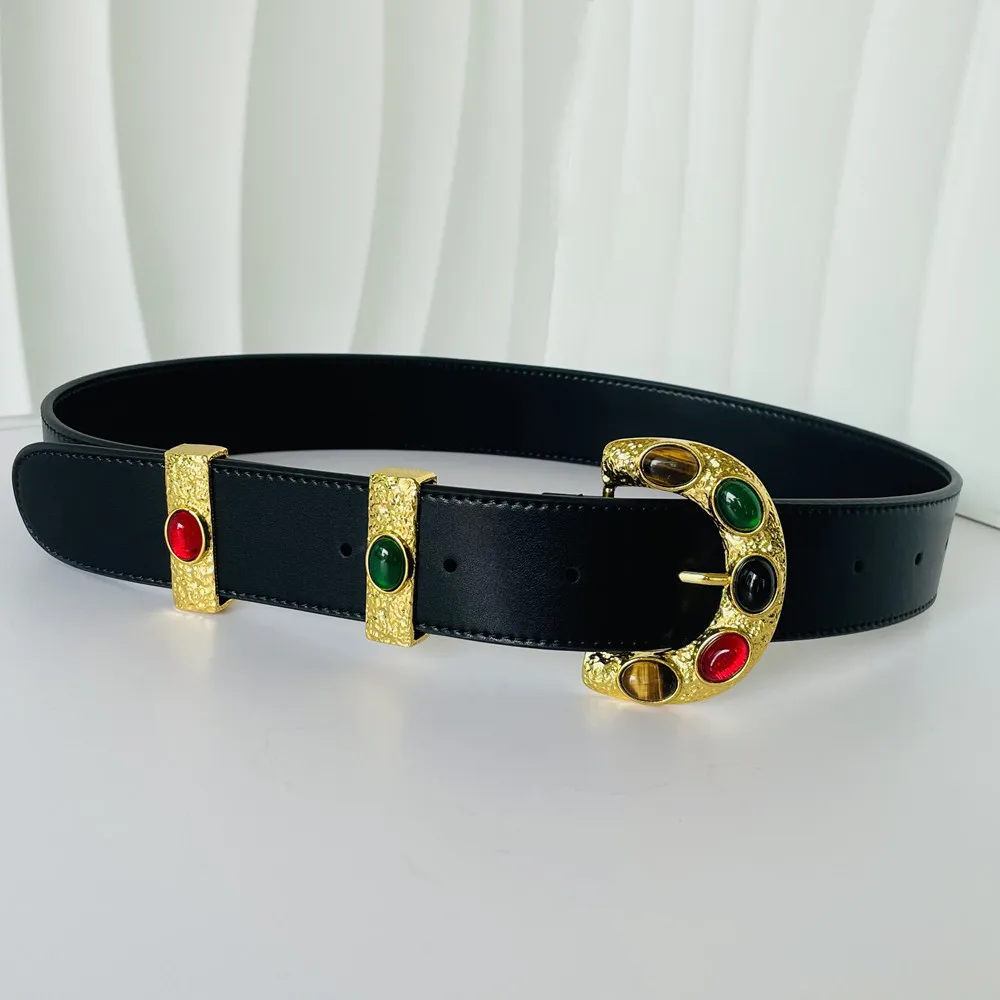 

Высокое качество унисекс, роскошный дизайнерский мужской женский ремень из воловьей кожи Ceinture 2025, новый красочный ремень с пряжкой из драгоценных камней