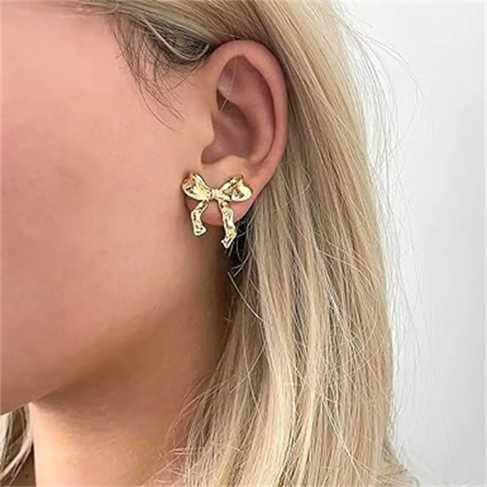 Fashion Alloy Bow Earrings Lightweight Eardrop Ribbon Stud Earrings Hypoallergenic Ear Stud Woman Girls