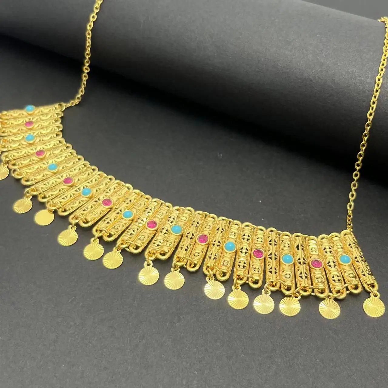 Vintage Real Gold Plated Necklace For Women Indian Kundan New Chunky Pendant Choker Decoration Man Chain Jewelry 2024 Trend