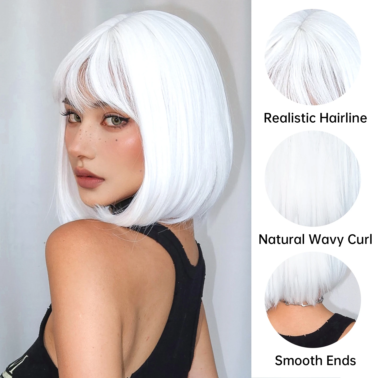 Gothic Bob Wig Bright White Wig Straight Synthetic Hair Shoulder Length Short Wigs for Women Party Use