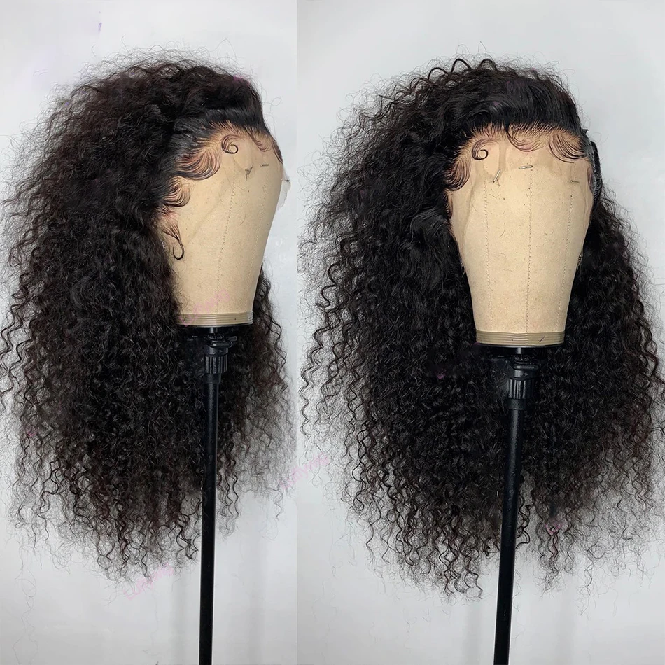 Macio preplucked 26 Polegada longo 180 densidade natural preto perucas dianteiras do laço para mulheres kinky encaracolado com cabelo do bebê sem cola boa textura