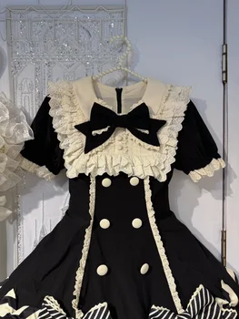 Spring Japanese Sweet Lolita Kawaii Elegant Dress Women Princess Y2k Bow Design Dresses Female Fairy Chic Korean Popular Clothes