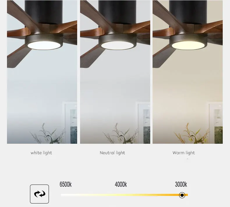 52 Inch 5 Plywood Blades Flush Mount Led Ceiling Light Fan With Remote Control 6 Gears Adjustable Wind Speed for Living Room