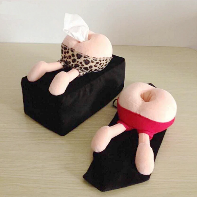 Funny Butt-Shaped Plush Tissue Box Cover Plush Tissue Cover Prank Tissue Box Creative Desktop Storage