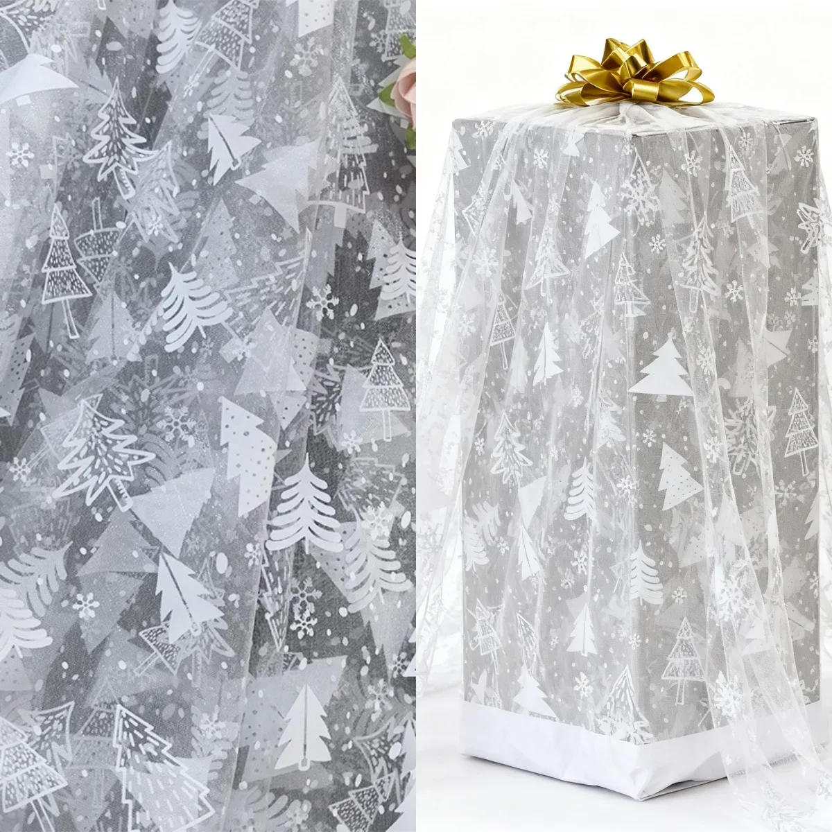 Nova árvore de natal organza festa de natal decoração malha diy artesanal embalagem de presente tecido toalha de mesa