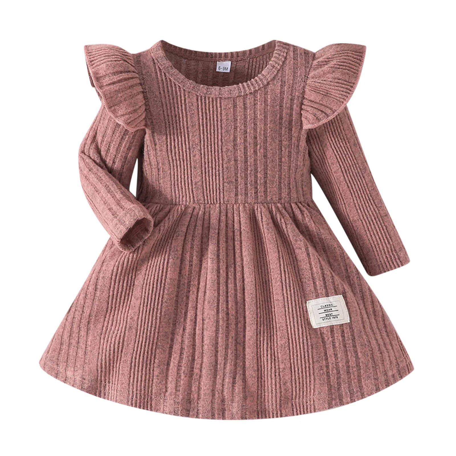 0-3Years Newborn Infant Baby Girls Knit Dress Solid Color Long Sleeve Ruffles Dresses For Girls Autumn and Winter New Year Party