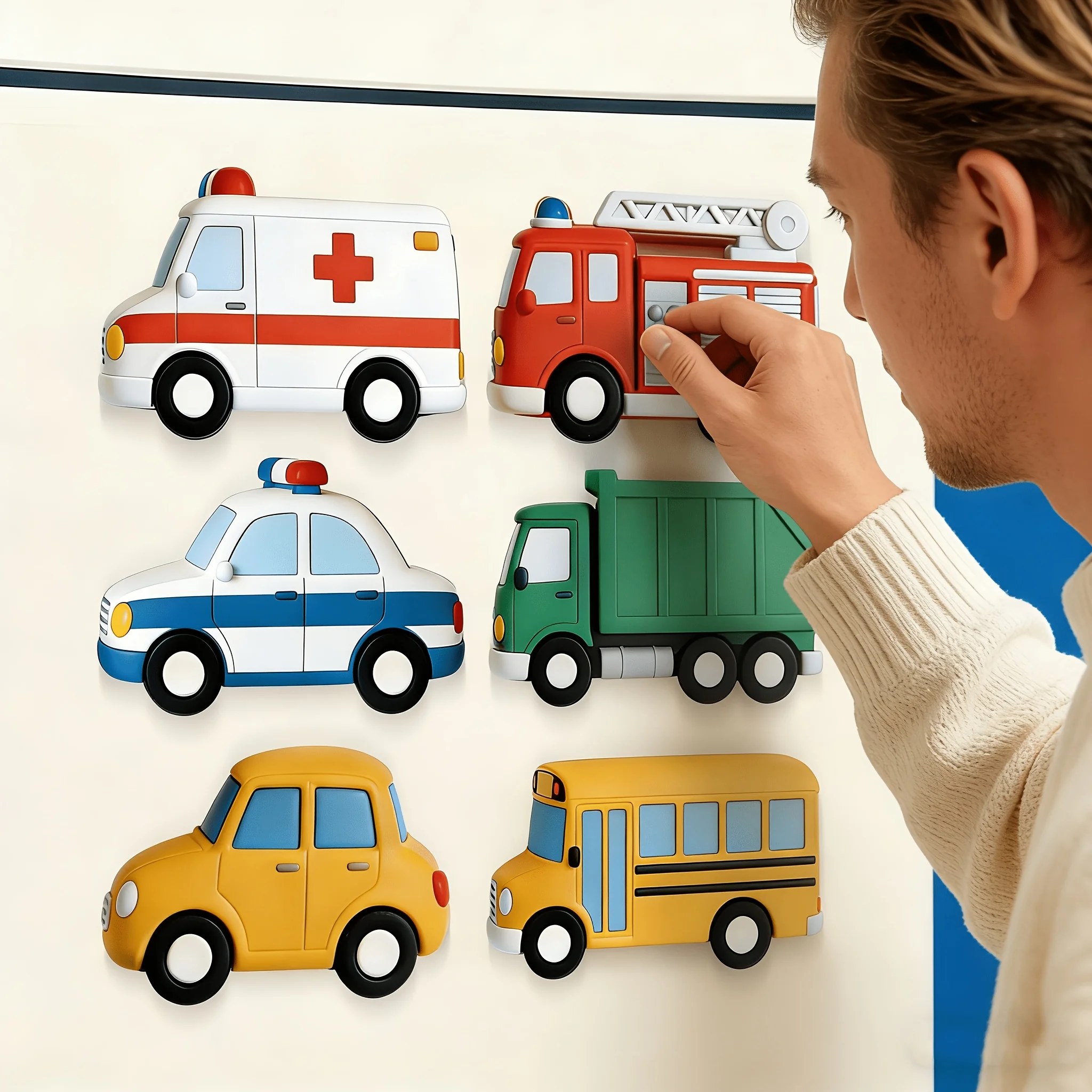 6-piece Large Transportation-themed Cartoon Fridge Magnet Set - Suitable for Kitchens, Offices, Whiteboards, and Refrigerators