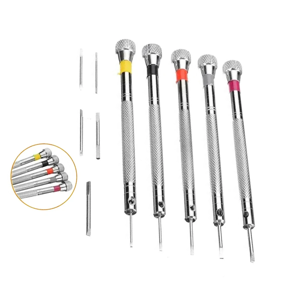 KATWAY Band Removal Tools, Portable Watchmaker Repair Kit, 5pcs/set Steel Screwdriver 0.8-1.6mm with Mini Link Pins HH-AA35