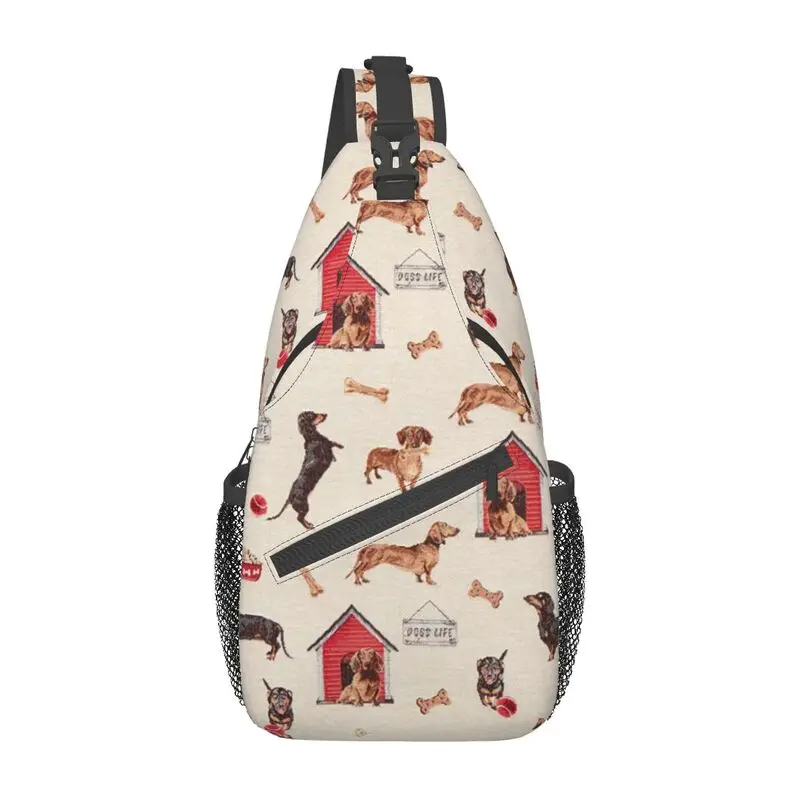 Mochila cruzada para hombre, morral de hombro con diseño de perro tejón, Dachshund, salchicha, para acampar y ciclismo