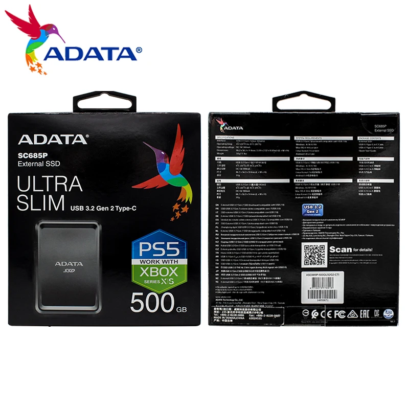 Original ADATA USB 3.2 Type-C External SSD Ultra SLIM PSSD 250GB 500GB Portable Solid State Drive for PS5