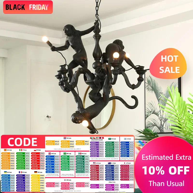 Nordic Creative Art Climbing Monkey Chandeliers Resin Animal Design LED Lamp for Dining Living Room Pendant Lighting Home Decor