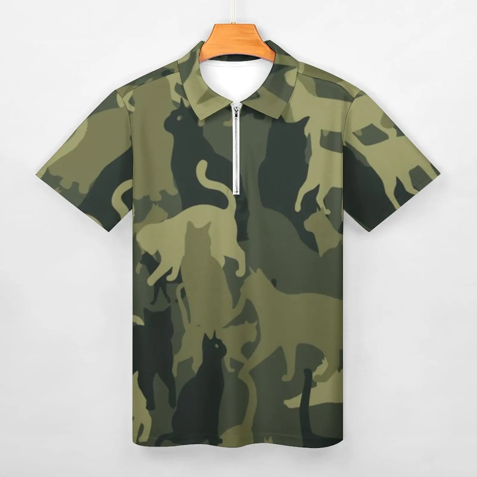 Cute Cat Camouflage Polo Shirt Abstract Camo Print Casual Shirt Date Street Style Man Short Sleeve Collar Design T-Shirts